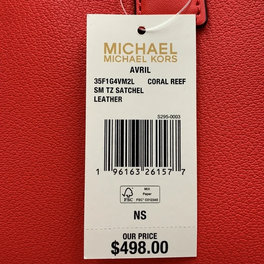 Michael Kors Avril Small Leather Top-Zip Satchel CORAL REFF color